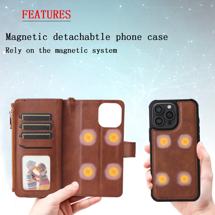 For iPhone 16 Pro Max Solid Color 2 in 1 Zipper Shockproof Phone Case(Brown) - iPhone 16 Pro Max Cases by buy2fix | Online Shopping UK | buy2fix