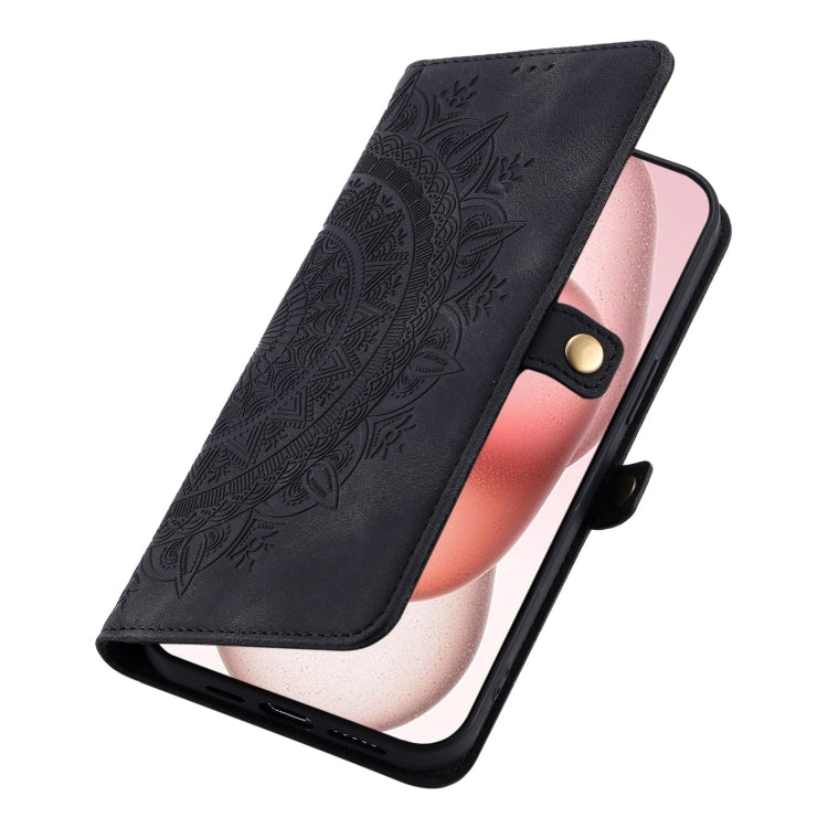 For iPhone 16 Plus Skin Feel Totem Embossed Leather Phone Case(Black) - iPhone 16 Plus Cases by buy2fix | Online Shopping UK | buy2fix