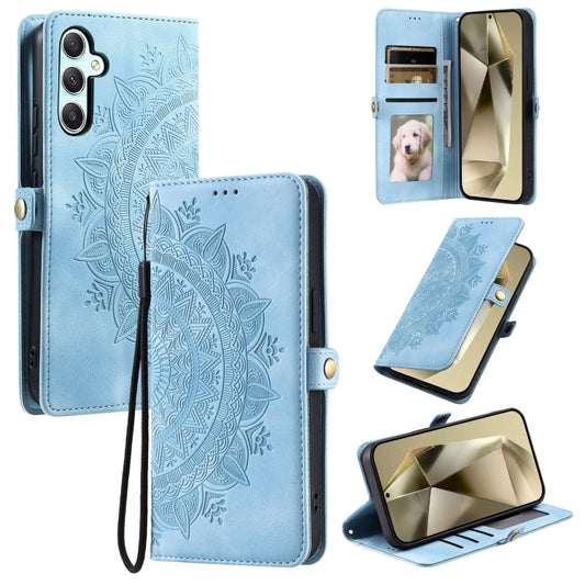 For Samsung Galaxy S25 5G Skin Feel Totem Embossed Leather Phone Case(Blue) - Galaxy S25 5G Cases by buy2fix | Online Shopping UK | buy2fix