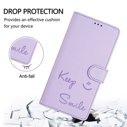 For Samsung Galaxy S25 5G Smile Embossing RFID Leather Phone Case(Light Purple) - Galaxy S25 5G Cases by buy2fix | Online Shopping UK | buy2fix