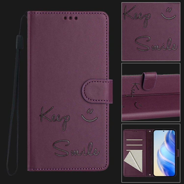 For Samsung Galaxy S25 Ultra 5G Smile Embossing RFID Leather Phone Case(Violet) - Galaxy S25 Ultra 5G Cases by buy2fix | Online Shopping UK | buy2fix