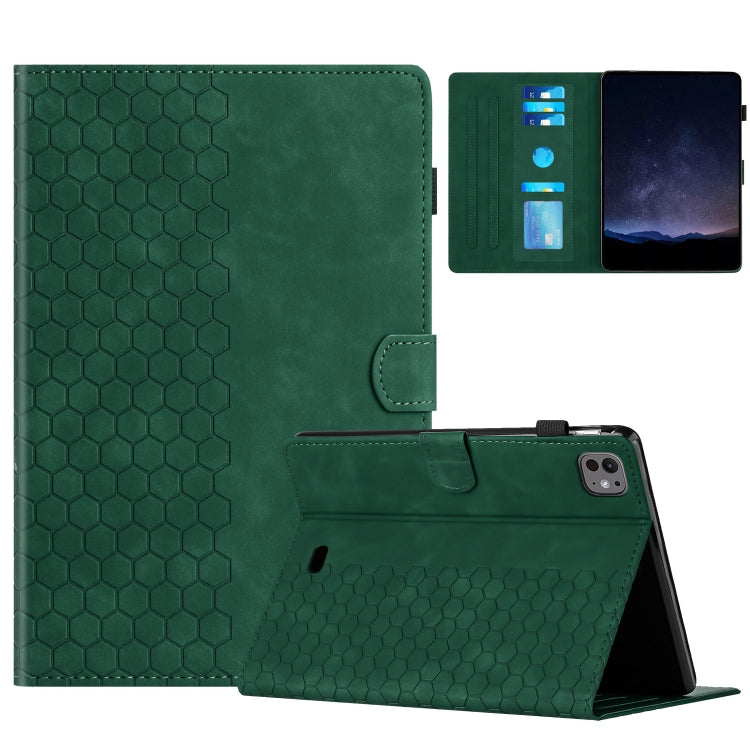 For iPad Pro 11 2024 / Air 10.9 2022 Honeycomb Embossed Leather Smart Tablet Case(Green) - iPad Pro 11 2024 Cases by buy2fix | Online Shopping UK | buy2fix