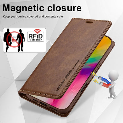 For iPhone 16 LC.IMEEKE RFID Anti-theft Leather Phone Case(Brown) - iPhone 16 Cases by LC.IMEEKE | Online Shopping UK | buy2fix