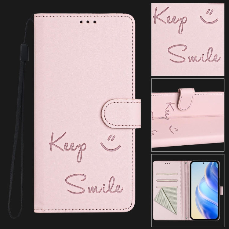 For OnePlus 11 Smile Embossing RFID Leather Phone Case(Pink) - OnePlus Cases by buy2fix | Online Shopping UK | buy2fix