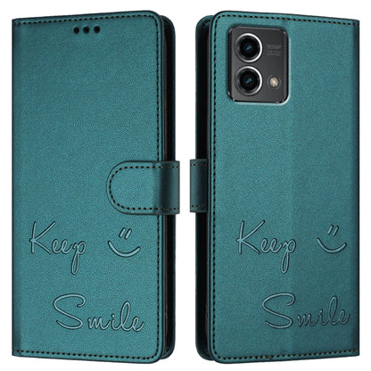 For Motorola Moto G Stylus 5G 2024 Smile Embossing RFID Leather Phone Case(Peacock Green) - Motorola Cases by buy2fix | Online Shopping UK | buy2fix