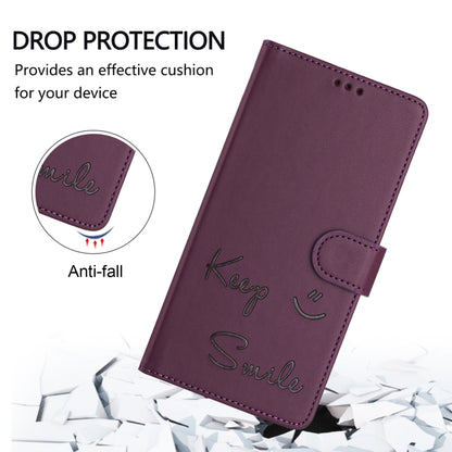 For Motorola Moto G Play 4G 2024 Global Smile Embossing RFID Leather Phone Case(Violet) - Motorola Cases by buy2fix | Online Shopping UK | buy2fix