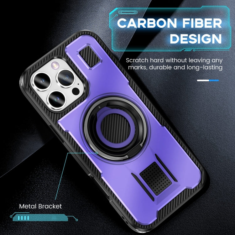 For iPhone 16 Pro Ring Holder Carbon Fiber PC Hybrid TPU Phone Case(Purple) - iPhone 16 Pro Cases by buy2fix | Online Shopping UK | buy2fix