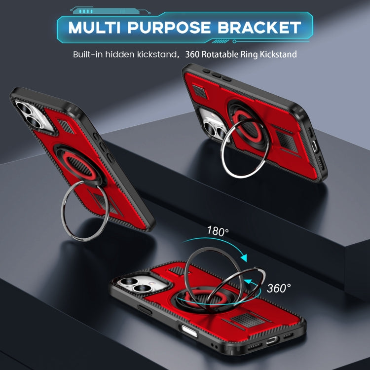 For iPhone 16 Ring Holder Carbon Fiber PC Hybrid TPU Phone Case(Red) - iPhone 16 Cases by buy2fix | Online Shopping UK | buy2fix