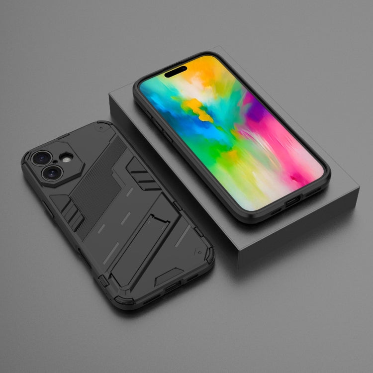 For iPhone 16 Punk Armor 2 in 1 PC + TPU Phone Case with Holder(Black) - iPhone 16 Cases by buy2fix | Online Shopping UK | buy2fix