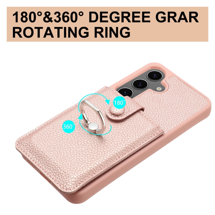 For Samsung Galaxy S25+ 5G Litchi Texture Drawing Card Bag Ring Holder Phone Case(Purple) - Galaxy S25+ 5G Cases by buy2fix | Online Shopping UK | buy2fix