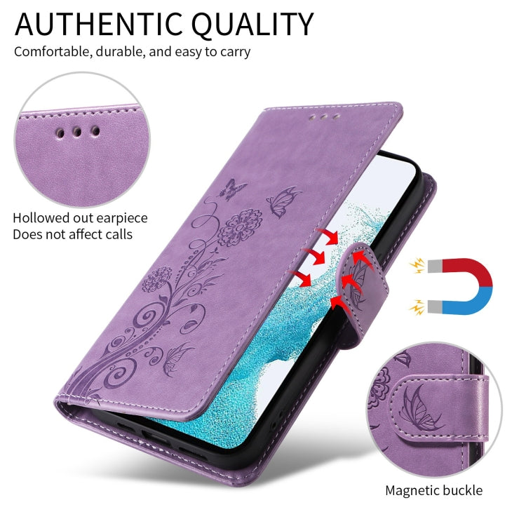 For OnePlus 12 Embossed Butterfly Flowers Leather Phone Case(Purple) - OnePlus Cases by buy2fix | Online Shopping UK | buy2fix