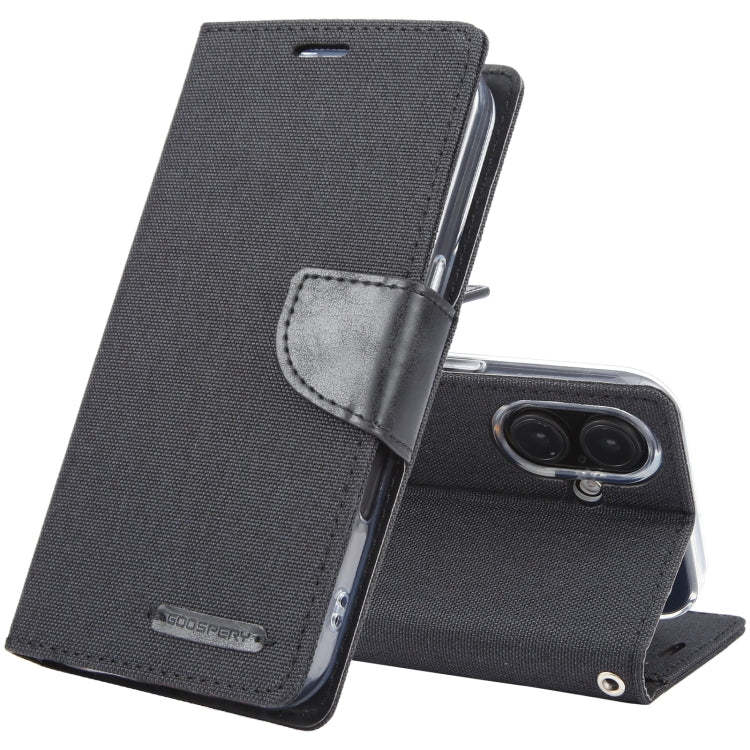 For iPhone 16 Plus GOOSPERY CANVAS DIARY Fabric Texture Flip Leather Phone Case(Black) - iPhone 16 Plus Cases by GOOSPERY | Online Shopping UK | buy2fix