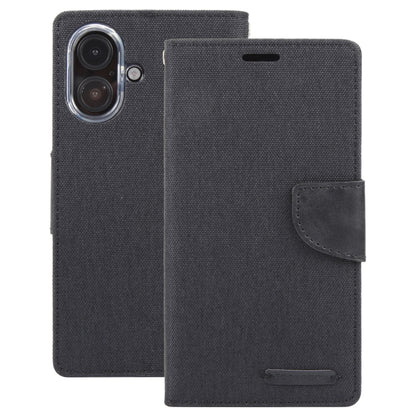 For iPhone 16 Plus GOOSPERY CANVAS DIARY Fabric Texture Flip Leather Phone Case(Black) - iPhone 16 Plus Cases by GOOSPERY | Online Shopping UK | buy2fix