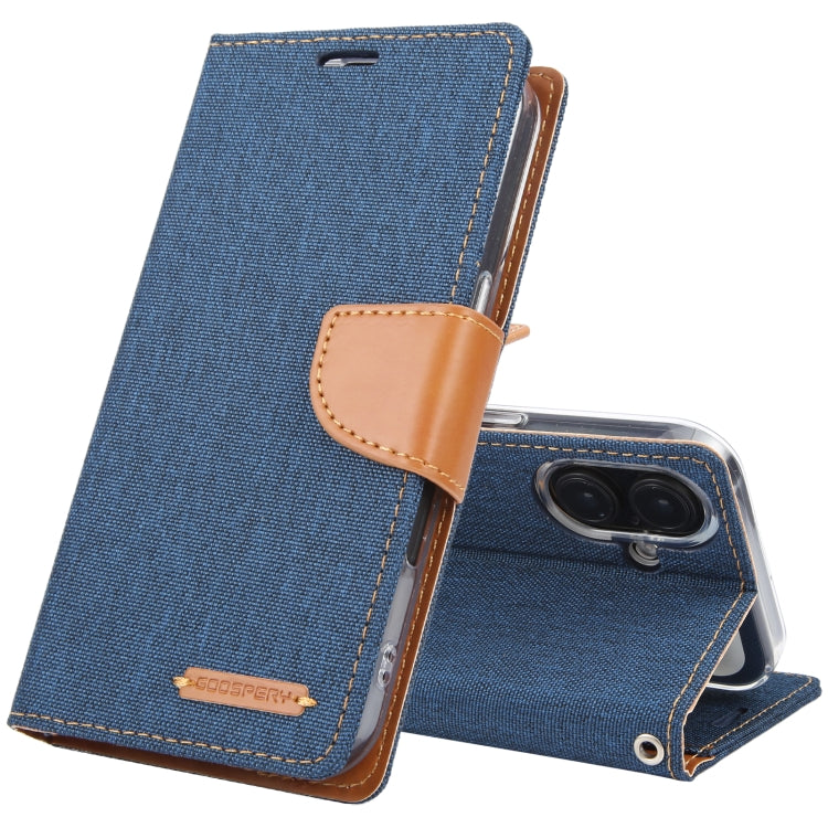 For iPhone 16 GOOSPERY CANVAS DIARY Fabric Texture Flip Leather Phone Case(Navy Blue) - iPhone 16 Cases by GOOSPERY | Online Shopping UK | buy2fix