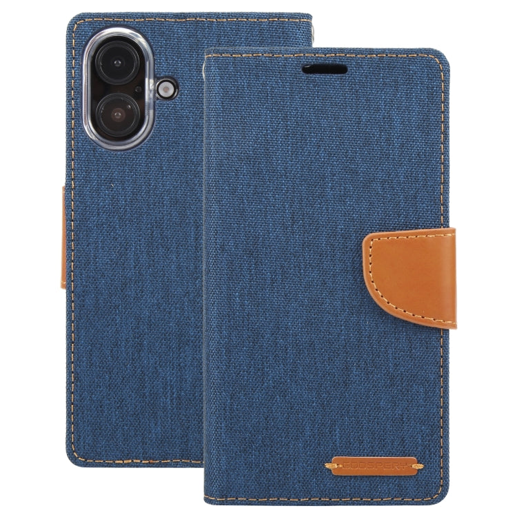 For iPhone 16 GOOSPERY CANVAS DIARY Fabric Texture Flip Leather Phone Case(Navy Blue) - iPhone 16 Cases by GOOSPERY | Online Shopping UK | buy2fix