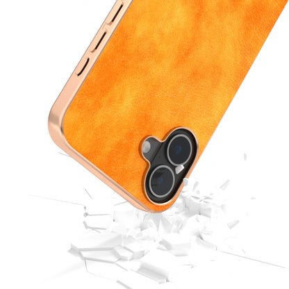 For iPhone 16 Nano Electroplating Dual Color Lichi Texture PU Phone Case(Orange) - iPhone 16 Cases by buy2fix | Online Shopping UK | buy2fix