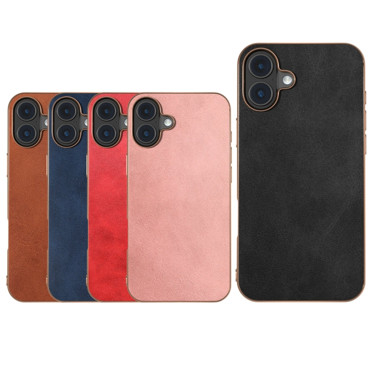 For iPhone 16 Nano Electroplating Dual Color Cowhide Texture Protective Phone Case(Black) - iPhone 16 Cases by buy2fix | Online Shopping UK | buy2fix