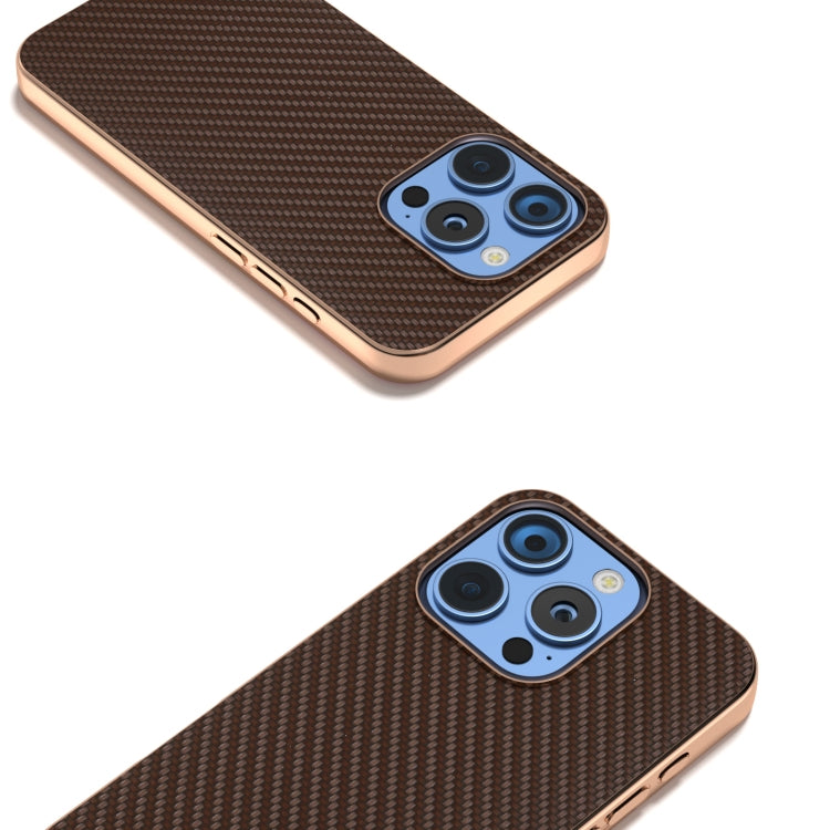 For iPhone 16 Pro Max Nano Electroplating Carbon Fiber Texture Phone Case(Dark Brown) - iPhone 16 Pro Max Cases by buy2fix | Online Shopping UK | buy2fix