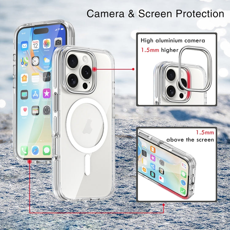 For iPhone 16 Pro Metal Buttons MagSafe Magnetic PC Hybrid TPU Phone Case(Transparent) - iPhone 16 Pro Cases by buy2fix | Online Shopping UK | buy2fix