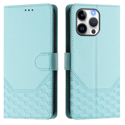 For iPhone 16 Pro Max Honeycomb Embossing RFID Leather Phone Case(Mint Green) - iPhone 16 Pro Max Cases by buy2fix | Online Shopping UK | buy2fix