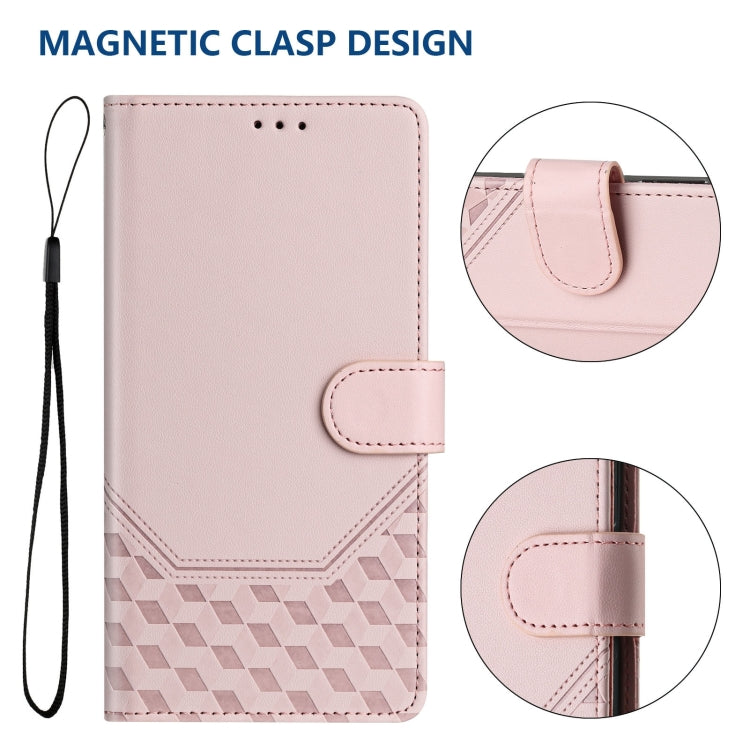 For iPhone 16 Honeycomb Embossing RFID Leather Phone Case(Pink) - iPhone 16 Cases by buy2fix | Online Shopping UK | buy2fix