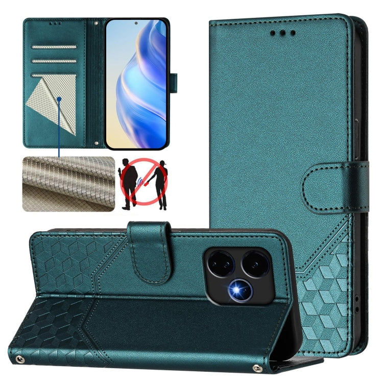 For Boost Mobile Celero 5G+ 2024 Honeycomb Embossing RFID Leather Phone Case(Peacock Green) - More Brand by buy2fix | Online Shopping UK | buy2fix