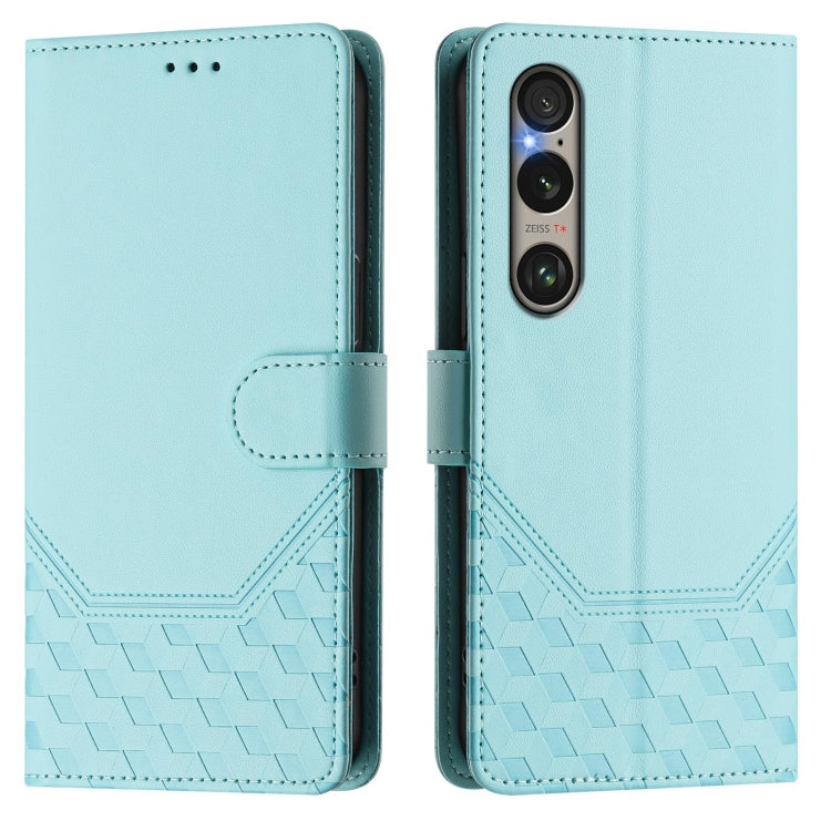 For Sony Xperia 1 VI 2024 Honeycomb Embossing RFID Leather Phone Case(Mint Green) - Sony Cases by buy2fix | Online Shopping UK | buy2fix