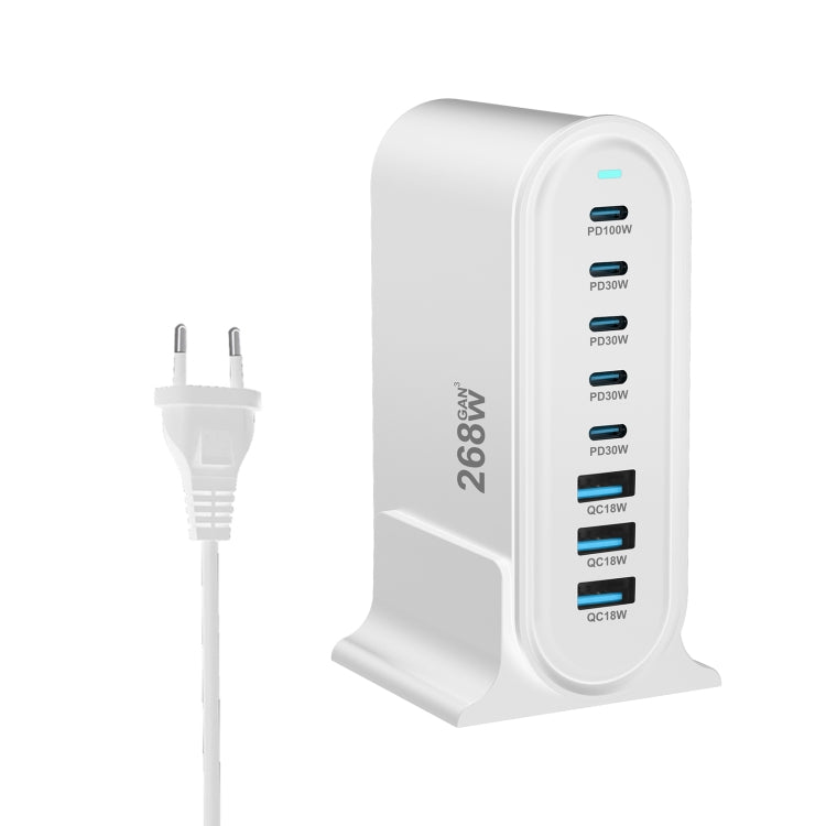 YMX-968 268W 5Type-C, 3USB 8-Ports Desktop Fast Charger, Plug Type:EU Plug(White) - Multifunction Charger by buy2fix | Online Shopping UK | buy2fix