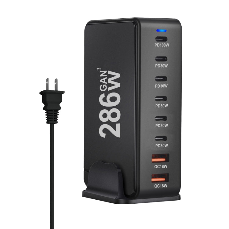 YMX-986 286W 6Type-C, 3USB 8-Ports Desktop Fast Charger, Plug Type:US Plug(Black) - Multifunction Charger by buy2fix | Online Shopping UK | buy2fix