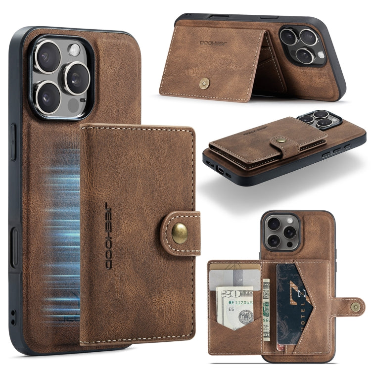 For iPhone 16 Pro JEEHOOD J01 Retro Magnetic Detachable Wallet Phone Case(Brown) - iPhone 16 Pro Cases by JEEHOOD | Online Shopping UK | buy2fix