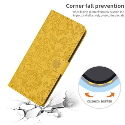 For iPhone 16 Pro Max Floral Embossed Pattern Leather Phone Case(Yellow) - iPhone 16 Pro Max Cases by buy2fix | Online Shopping UK | buy2fix