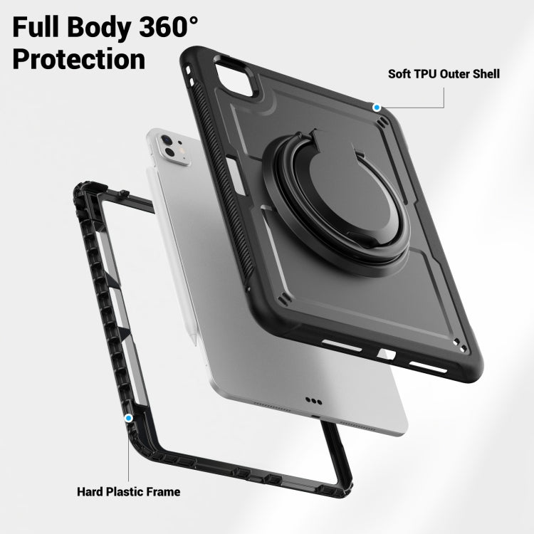 For iPad Pro 11 2024 Honeycomb Hybrid Tablet Case with Handle Holder & Strap(Black) - iPad Pro 11 2024 Cases by buy2fix | Online Shopping UK | buy2fix