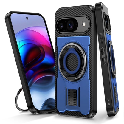 For Google Pixel 9 / 9 Pro Ring Holder Carbon Fiber PC Hybrid TPU Phone Case(Blue) - Google Cases by buy2fix | Online Shopping UK | buy2fix