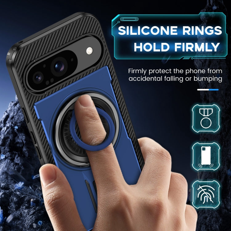 For Google Pixel 9 / 9 Pro Ring Holder Carbon Fiber PC Hybrid TPU Phone Case(Blue) - Google Cases by buy2fix | Online Shopping UK | buy2fix