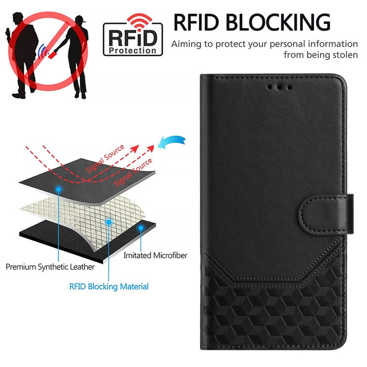 For Samsung Galaxy S25 5G Honeycomb Embossing RFID Leather Phone Case(Black) - Galaxy S25 5G Cases by buy2fix | Online Shopping UK | buy2fix