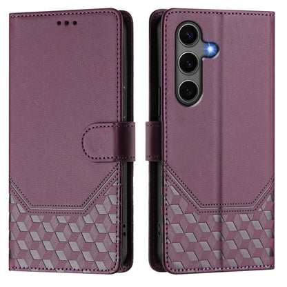 For Samsung Galaxy S25 5G Honeycomb Embossing RFID Leather Phone Case(Violet) - Galaxy S25 5G Cases by buy2fix | Online Shopping UK | buy2fix