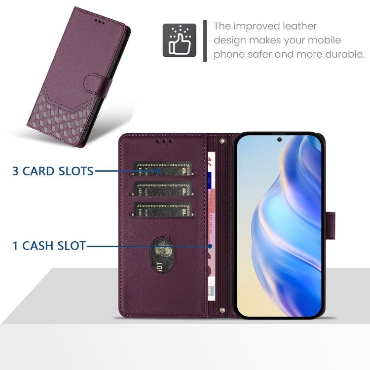 For Samsung Galaxy S25 5G Honeycomb Embossing RFID Leather Phone Case(Violet) - Galaxy S25 5G Cases by buy2fix | Online Shopping UK | buy2fix