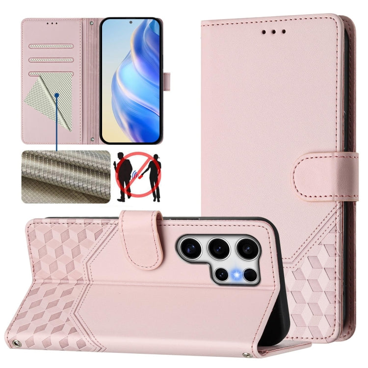 For Samsung Galaxy S25 Ultra 5G Honeycomb Embossing RFID Leather Phone Case(Pink) - Galaxy S25 Ultra 5G Cases by buy2fix | Online Shopping UK | buy2fix