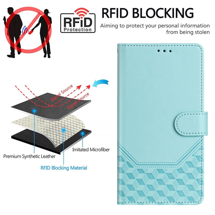 For Motorola Moto G Power 5G 2024 Honeycomb Embossing RFID Leather Phone Case(Mint Green) - Motorola Cases by buy2fix | Online Shopping UK | buy2fix