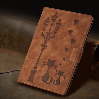 For iPad Air 11 2024 Embossed Couple Cat Smart Tablet Leather Case(Brown) - iPad Air 11 2024 Cases by buy2fix | Online Shopping UK | buy2fix