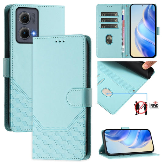 For Motorola Edge 5G 2024 Honeycomb Embossing RFID Leather Phone Case(Mint Green) - Motorola Cases by buy2fix | Online Shopping UK | buy2fix