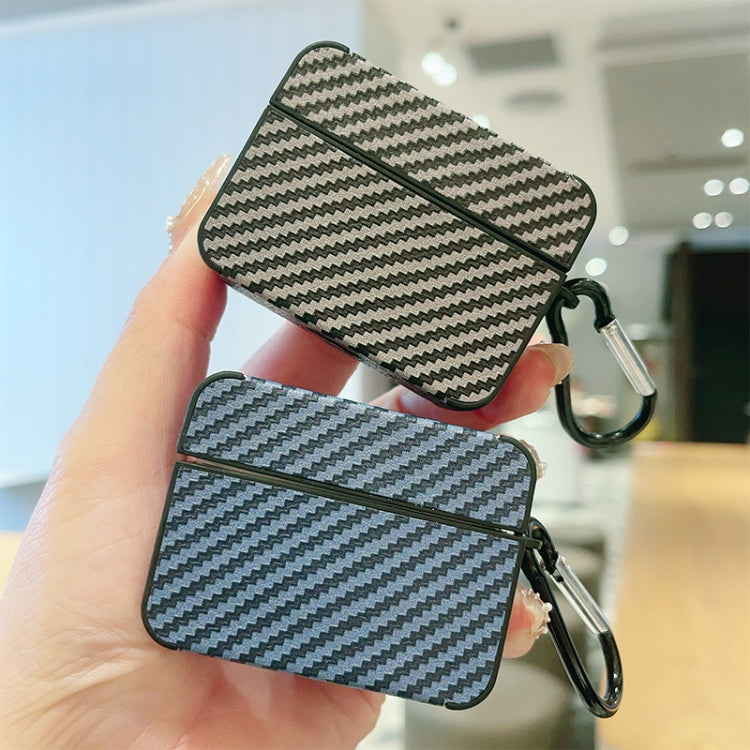 For AirPods Pro Carbon Fiber Square Leather Earphone Case with Hook(Black) - For AirPods Pro by buy2fix | Online Shopping UK | buy2fix