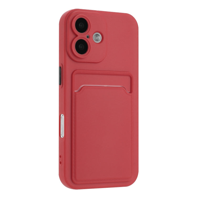 For iPhone 16 Skin Feel Card Contrast Color Button TPU Phone Case(Rose Red) - iPhone 16 Cases by buy2fix | Online Shopping UK | buy2fix