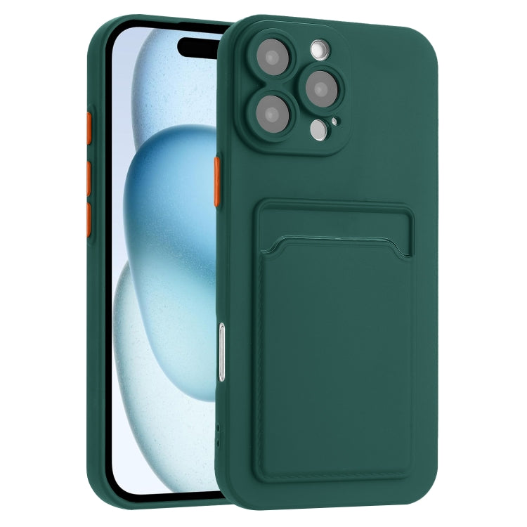 For iPhone 16 Pro Max Skin Feel Card Contrast Color Button TPU Phone Case(Dark Green) - iPhone 16 Pro Max Cases by buy2fix | Online Shopping UK | buy2fix