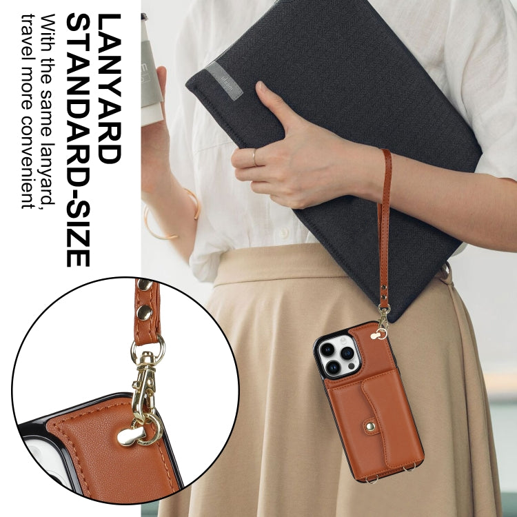 For iPhone 16 Pro Max RFID Card Slot Phone Case with Long Lanyard(Brown) - iPhone 16 Pro Max Cases by buy2fix | Online Shopping UK | buy2fix