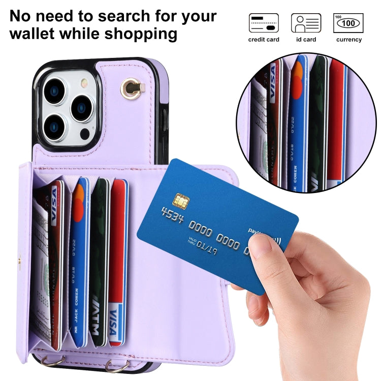 For iPhone 16 Pro RFID Card Slot Phone Case with Long Lanyard(Purple) - iPhone 16 Pro Cases by buy2fix | Online Shopping UK | buy2fix