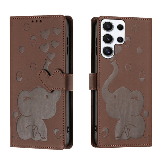 For Samsung Galaxy S25 Ultra 5G Cartoon Elephant Embossed Leather Phone Case(Brown) - Galaxy S25 Ultra 5G Cases by buy2fix | Online Shopping UK | buy2fix