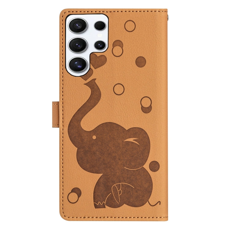 For Samsung Galaxy S25 Ultra 5G Cartoon Elephant Embossed Leather Phone Case(Yellow) - Galaxy S25 Ultra 5G Cases by buy2fix | Online Shopping UK | buy2fix