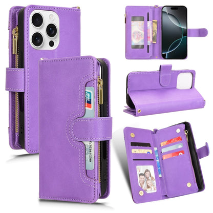 For iPhone 16 Pro Litchi Texture Zipper Leather Phone Case(Purple) - iPhone 16 Pro Cases by buy2fix | Online Shopping UK | buy2fix