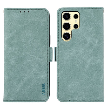 For Samsung Galaxy S25 Ultra 5G ABEEL Frosted Magnetic RFID Leather Phone Case(Cyan) - Galaxy S25 Ultra 5G Cases by buy2fix | Online Shopping UK | buy2fix